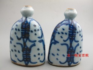 明清古瓷器 古玩古董收藏品 明代民窑青花寿字纹小酒壶一个200