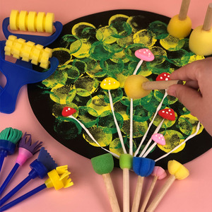 海绵画刷拓印画工具儿童滚筒画海绵刷diy涂鸦工具圆形海绵蘑菇头