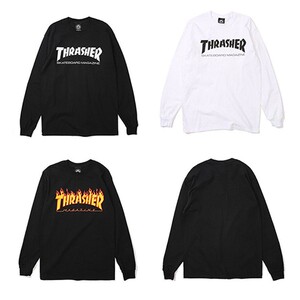 现货thrasher美版宽松街头潮流男女情侣长袖打底字母火焰t恤