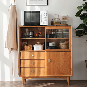 北欧实木餐边柜厨房橡木五斗碗柜樱桃木餐厅家具边柜储物茶水柜