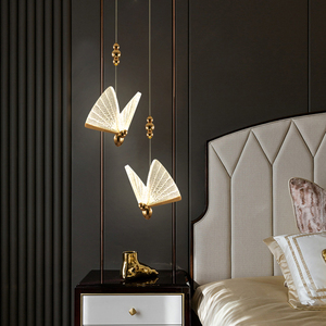 网红轻奢蝴蝶床头吊灯后现代简约长鱼线卧室小吊灯单个头吊顶吊灯