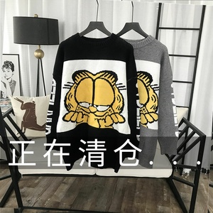 大款加菲猫卡通图案毛衣女2020新款中长款套头加厚宽松韩版学生潮