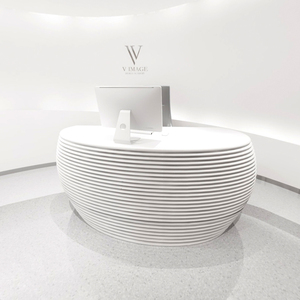 创意弧形公司前台接待台圆形吧台桌白色烤漆迎宾台异形小型收银台