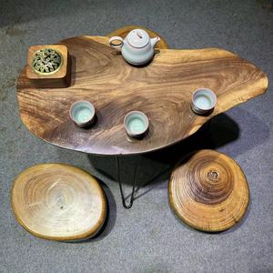 黑胡桃干泡台时尚茶盘随型自然边原木整块根雕茶几家用阳台小茶桌