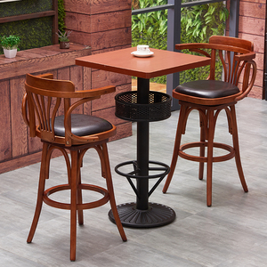 清酒吧可旋转实木吧椅靠背复古咖啡厅桌椅组合吧台椅子扶手高脚凳