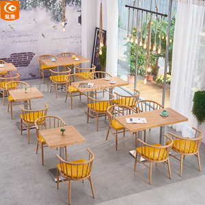 汉堡奶茶饭店餐饮面馆咖啡主题餐厅快餐桌椅组合实木包边桌子椅子
