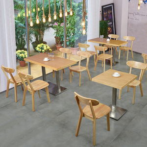 快餐馆餐饮汉堡饭店桌椅板凳组合4人2主题餐厅桌子实木椅原木长桌