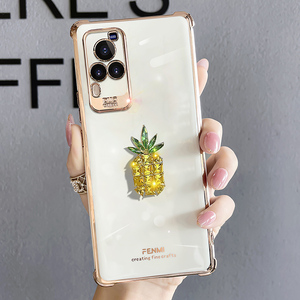 菠萝水钻vivox60手机壳女款x60pro防摔镜头全包边x60pro 曲面创意网红