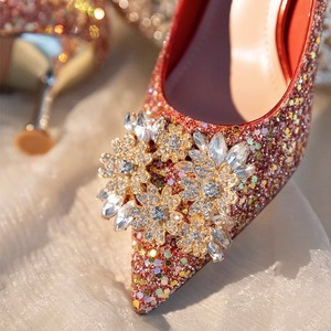 主婚鞋红色秀禾婚纱两穿2024年新款结婚新娘鞋子水晶法式高跟鞋女