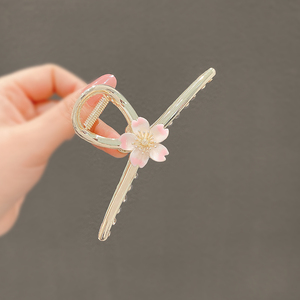 甜美桃花发夹后脑勺盘发夹子头饰抓夹发量多大号高级感鲨鱼夹女