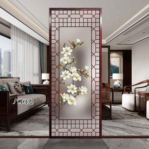 新中式花格艺术屏风透光磨砂玻璃客厅玄关隔断移动卫浴干湿分定制