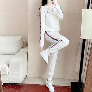 白色运动套装女春秋2022新款中国风休闲服卫衣裤子时尚宽松两件套