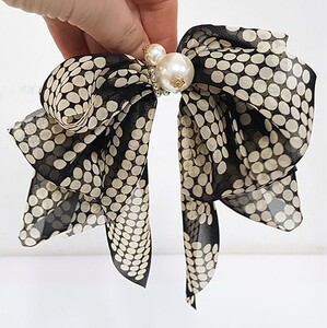 clip paris韩国进口手工制造hand made圆点雪纺蝴蝶结发夹弹簧夹