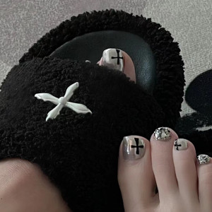 网红穿戴美甲成品贴片克罗心脚美甲脚指甲甲片可拆卸孕妇新娘甲片