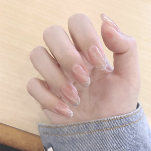 网红透粉小清新法式玉石猫眼显白单色 可穿戴美甲 甲片手工制作