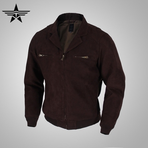 59夏飞行服皮衣麂皮绒咖啡小翻领男式短款改良款夹克外套