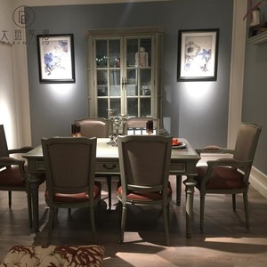美式轻奢餐桌椅组合新古典实木长方形饭桌高级灰餐台简约小美家具