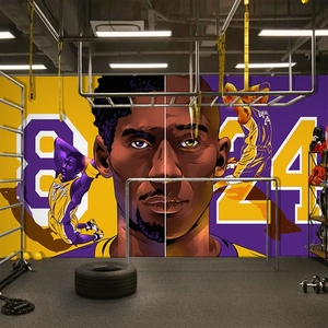 体育馆篮球场墙面装饰壁纸科比涂鸦大幅海报墙布球星男孩卧室墙纸