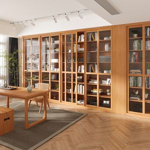 全屋定制黑胡桃木客厅书柜整面满墙书柜落地到顶一体定做木工书架