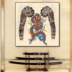纹身店挂画刺青堂日式浮世绘装饰画般若鬼面满背花臂纹身手稿壁画
