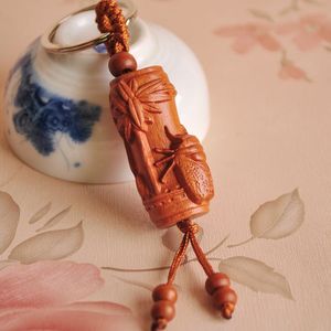桃木立体雕刻一鸣惊人钥匙扣知了竹子创意锁匙扣包挂件小工艺饰品