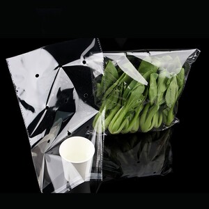 蔬菜保鲜袋防雾膜定制印字透明新鲜商用大号包装袋opp自粘透气孔