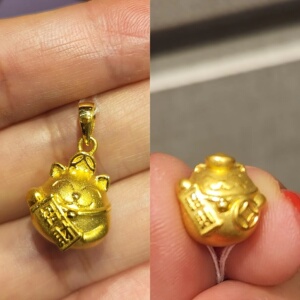 预/定 韩国周大福999黄金足金招财猫猫咪转运珠吊坠 送礼