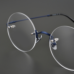 乔布斯同款复古无框超轻纯钛圆框眼镜架男女小脸有度数可配近视手
