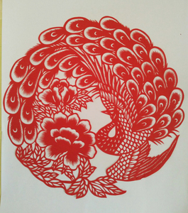 孔雀剪纸纯手工窗花剪贴画玻璃贴双面红纸中国特色学校剪纸 凤