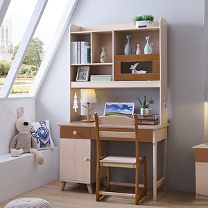 北欧实木书桌书架组合转角书柜儿童房家用家具套装双人电脑学习桌