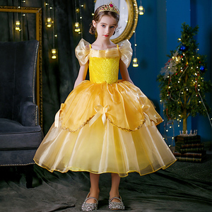 外贸迪士尼童装女童贝儿公主裙小女孩吊带洋气蓬蓬裙美女与野兽服