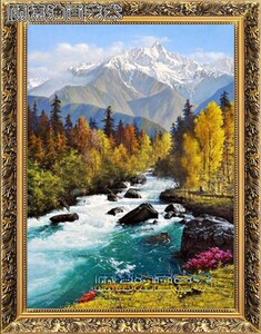 纯手工油画欧式山水画聚宝盆竖版装饰画玄关餐厅客厅挂画风景油画