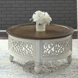美式乡村简约现代仿古实木茶几 北欧圆形镂空茶桌客厅圆形桌子