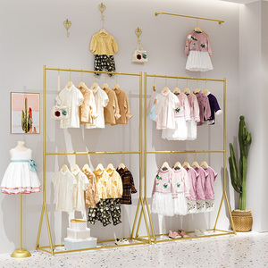 儿童双层落地衣架童装店服装店展示架上下双层双杆双排挂衣架货架