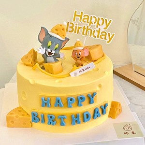 猫和老鼠生日蛋糕装饰摆件汤姆杰瑞公仔奶酪模具儿童甜品台装扮