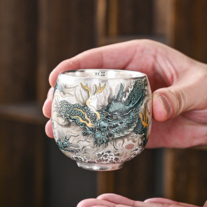 银杯子999纯银主人茶杯高档瓷鎏银上作画养生品茗杯自用送礼茶具