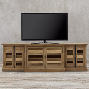 法式复古实木电视柜美式客厅家用小户型储物柜新款百叶门整体柜子