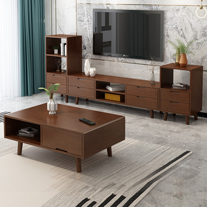现代简约实木北欧风格电视柜茶几组合实木脚高低柜地柜小户型家具