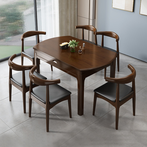 北欧伸缩全实木餐桌椅组合可变圆形餐桌 小户型家用饭桌折叠餐台