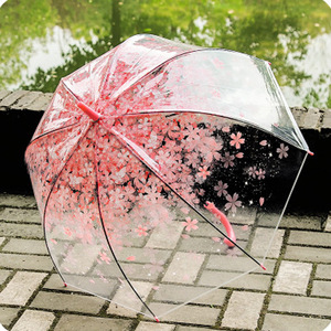 日系樱花透明雨伞儿童小学生网红长柄雨伞创意潮流定制logo广告伞