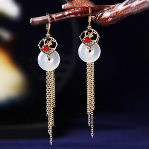 古装长耳环长款瘦脸平安扣复古耳坠女古风耳饰品气质汉服古典流苏