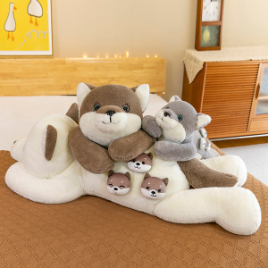 呆萌趴趴狗抱枕哈士奇公仔毛绒玩具超软睡枕床上装饰儿童生日礼物