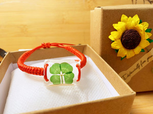 野生天然幸运草四叶草植物日韩版情侣创意可调本命年红手链手绳