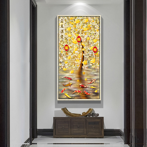 钻石画点粘贴钻金玉满堂九鱼图客厅玄关竖版满砖十字绣2020新款5d