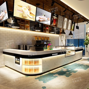 奶茶店吧台弧形收银台咖啡专用前台圆转角水吧柜一体组合商用店铺