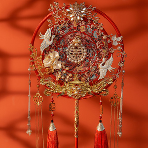 团扇结婚新娘diy材料包红色喜扇手工中式婚礼秀禾明制汉服成品扇