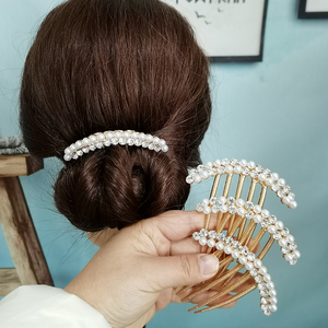 头饰发梳插梳韩国百搭五齿丸子头盘发饰品防珍珠插梳水钻发卡