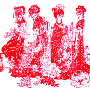 陕西剪纸纯手工民间工艺品送老外家居装饰品中国风四大美女装饰画