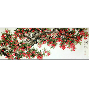 国画写意花鸟真迹作品 荔枝图硕果累累满堂红横幅画心90cm*240cm