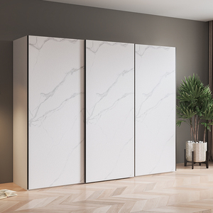 定制现代简约大理石纹滑移门衣柜推拉门家用卧室衣橱小户型北欧23